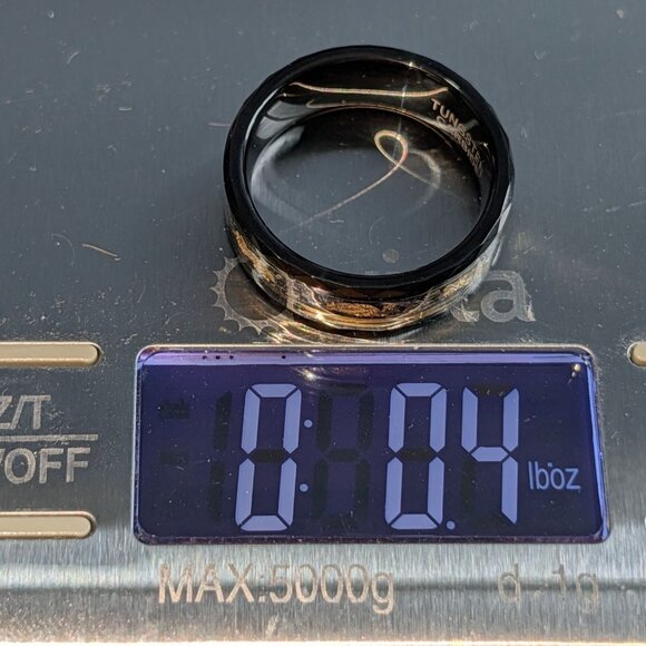 Mens Tungsten Carbide Ring Crushed Gold Leaf Meteorite Inlay Sz 11 Unique Cosmic - Picture 3 of 11
